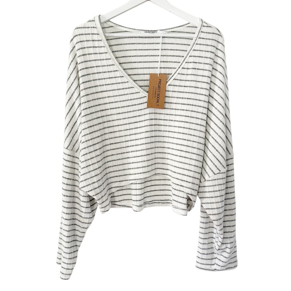 Project Social T Ariella Striped V Neck Top Medium - Picture 2 of 6